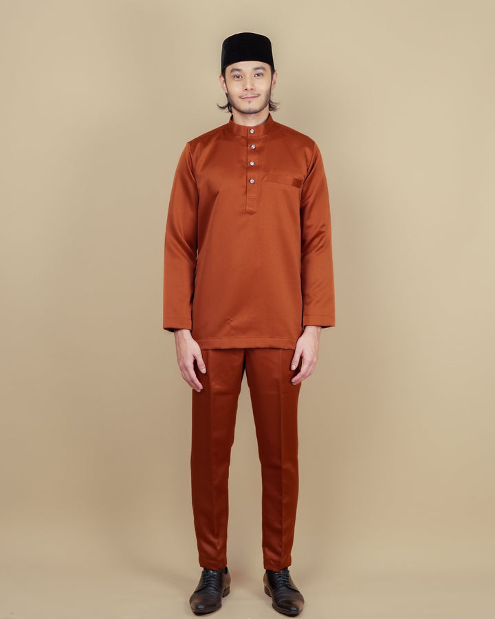 Baju Melayu Luxe - Orange Brick - baju melayu orange