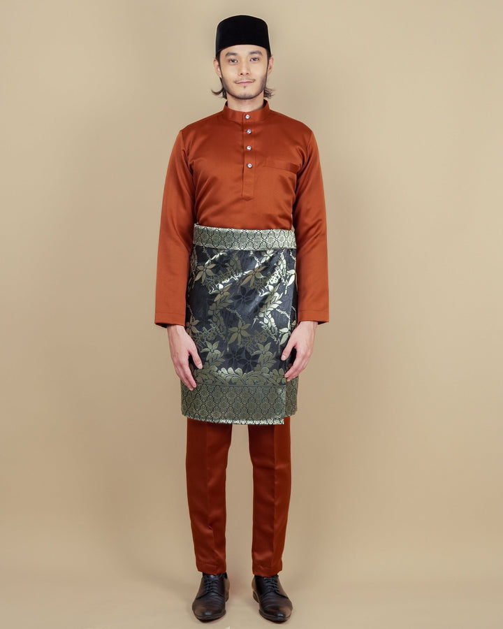 Baju Melayu Luxe - Orange Brick - baju melayu orange