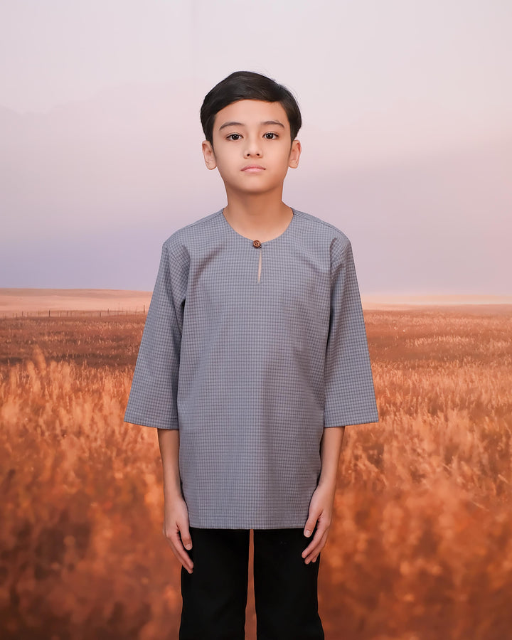 Kurta Larik Petak Kid - Soft Blue