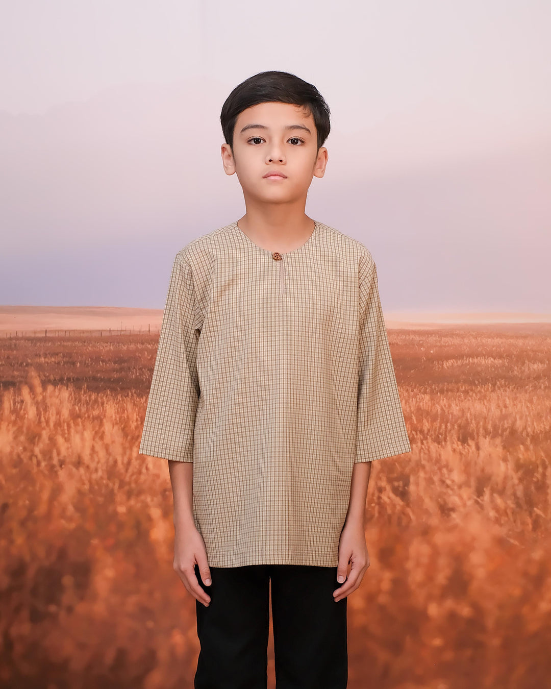 Kurta Larik Petak Kid - Sand