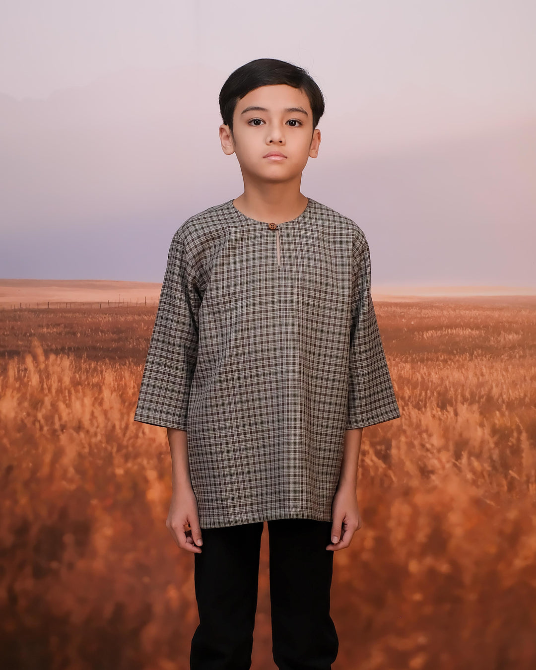 Kurta Larik Petak Kid - Moss Green