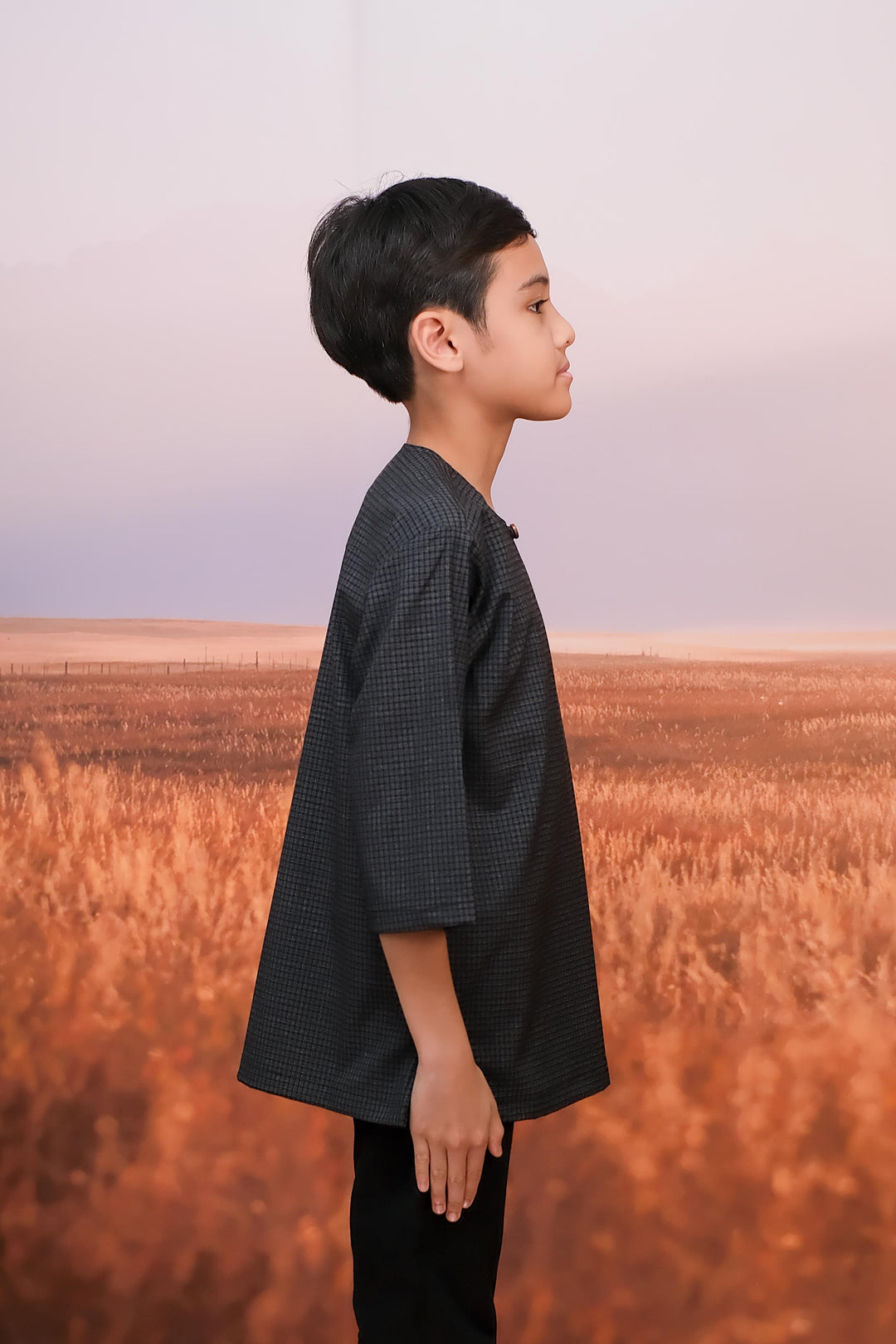 Kurta Larik Petak Kid - Blue Black