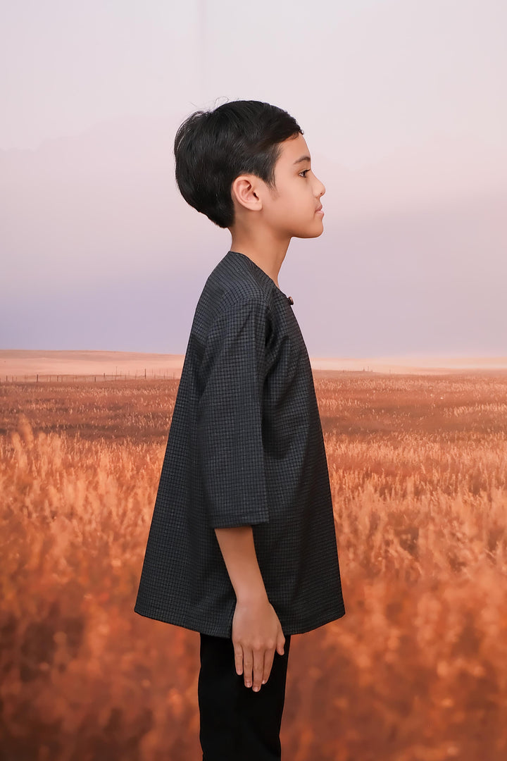 Kurta Larik Petak Kid - Blue Black