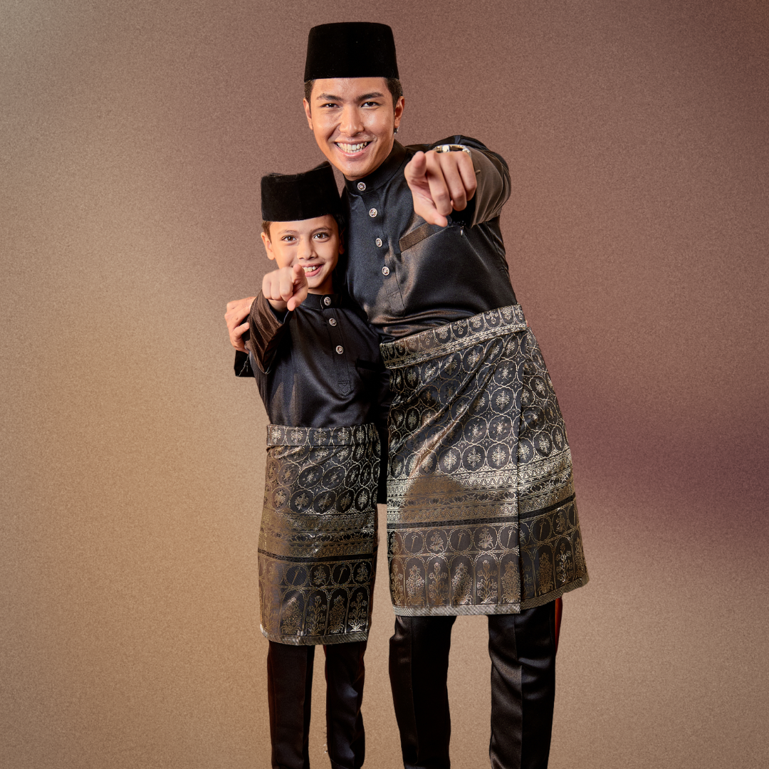 Baju Melayu Hitam - Sedondon Baju Melayu - Kids - Bersama Sampin Instant