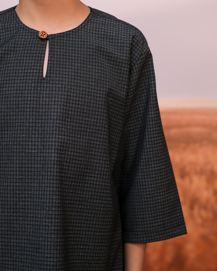 Kurta Larik Petak Kid - Blue Black