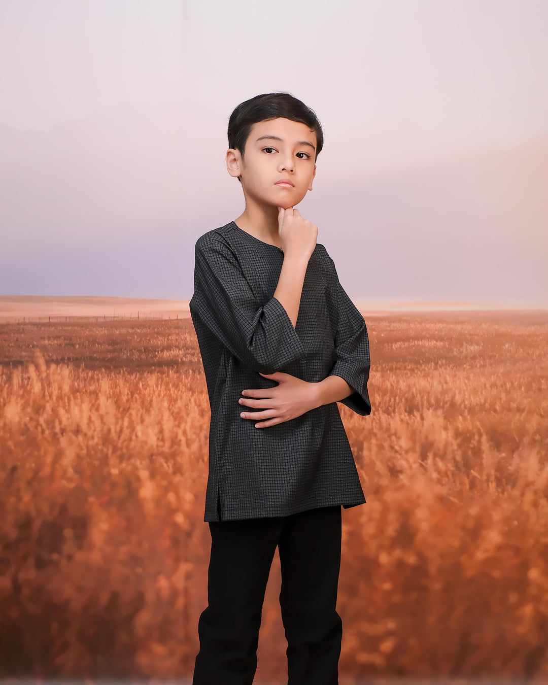 Kurta Larik Petak Kid - Blue Black