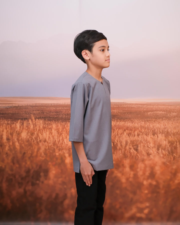 Kurta Larik Petak Kid - Soft Blue