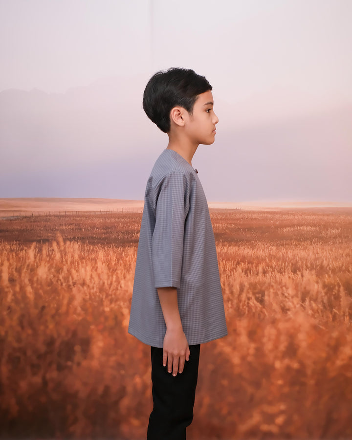 Kurta Larik Petak Kid - Soft Blue