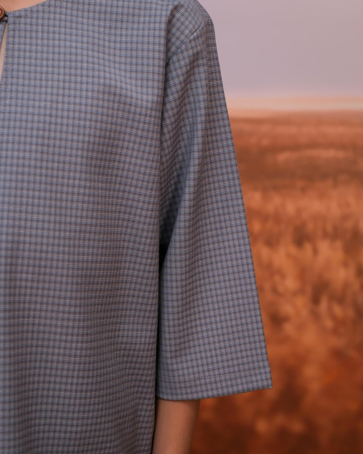Kurta Larik Petak Kid - Soft Blue