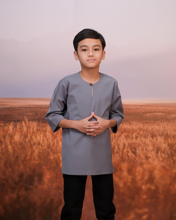 Kurta Larik Petak Kid - Soft Blue