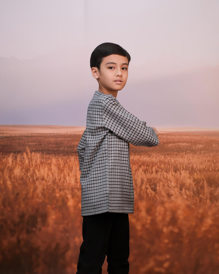 Kurta Larik Petak Kid - Black