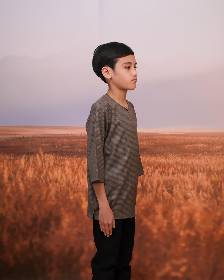 Kurta Larik Petak Kid - Olive