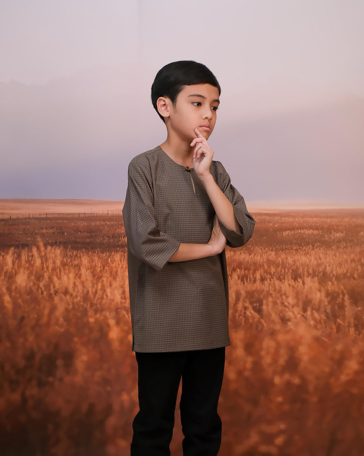 Kurta Larik Petak Kid - Olive