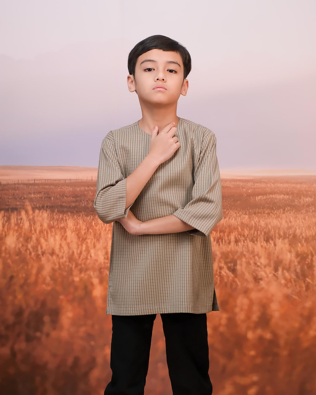 Kurta Larik Petak Kid - Khakis