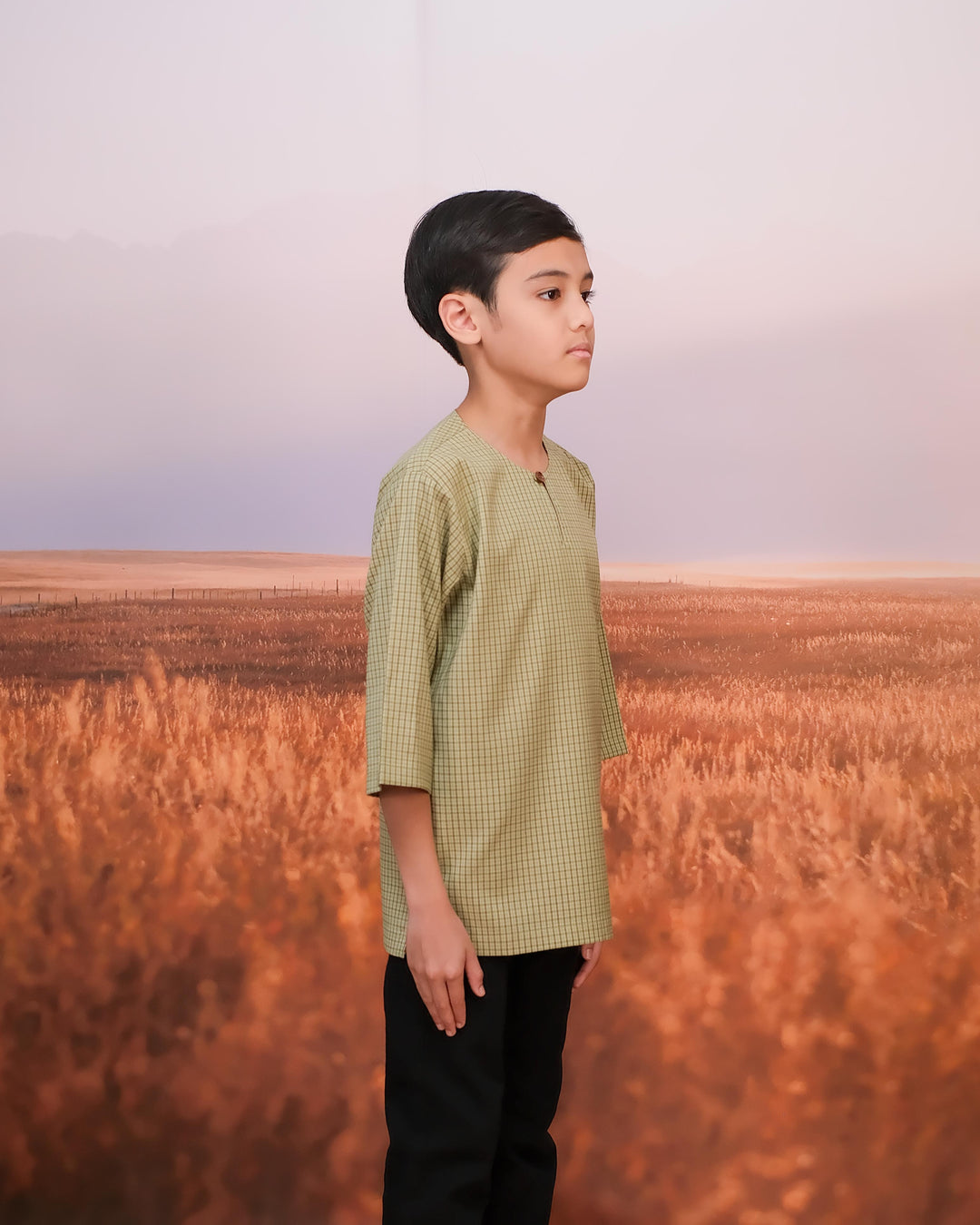 Kurta Larik Petak Kid - Pistachio