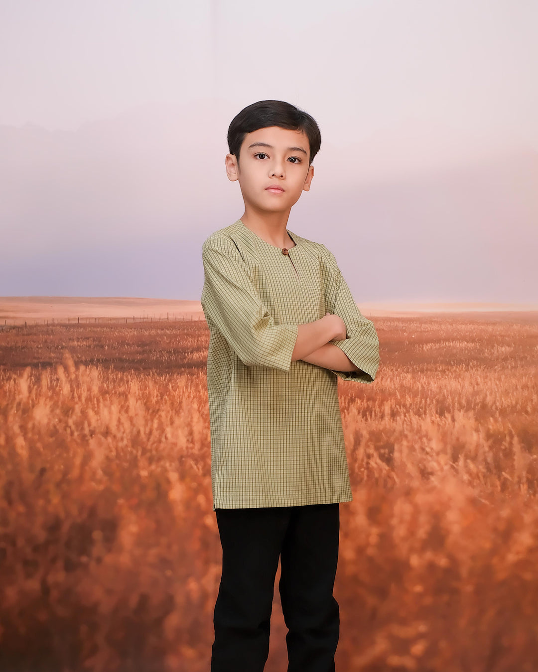 Kurta Larik Petak Kid - Pistachio