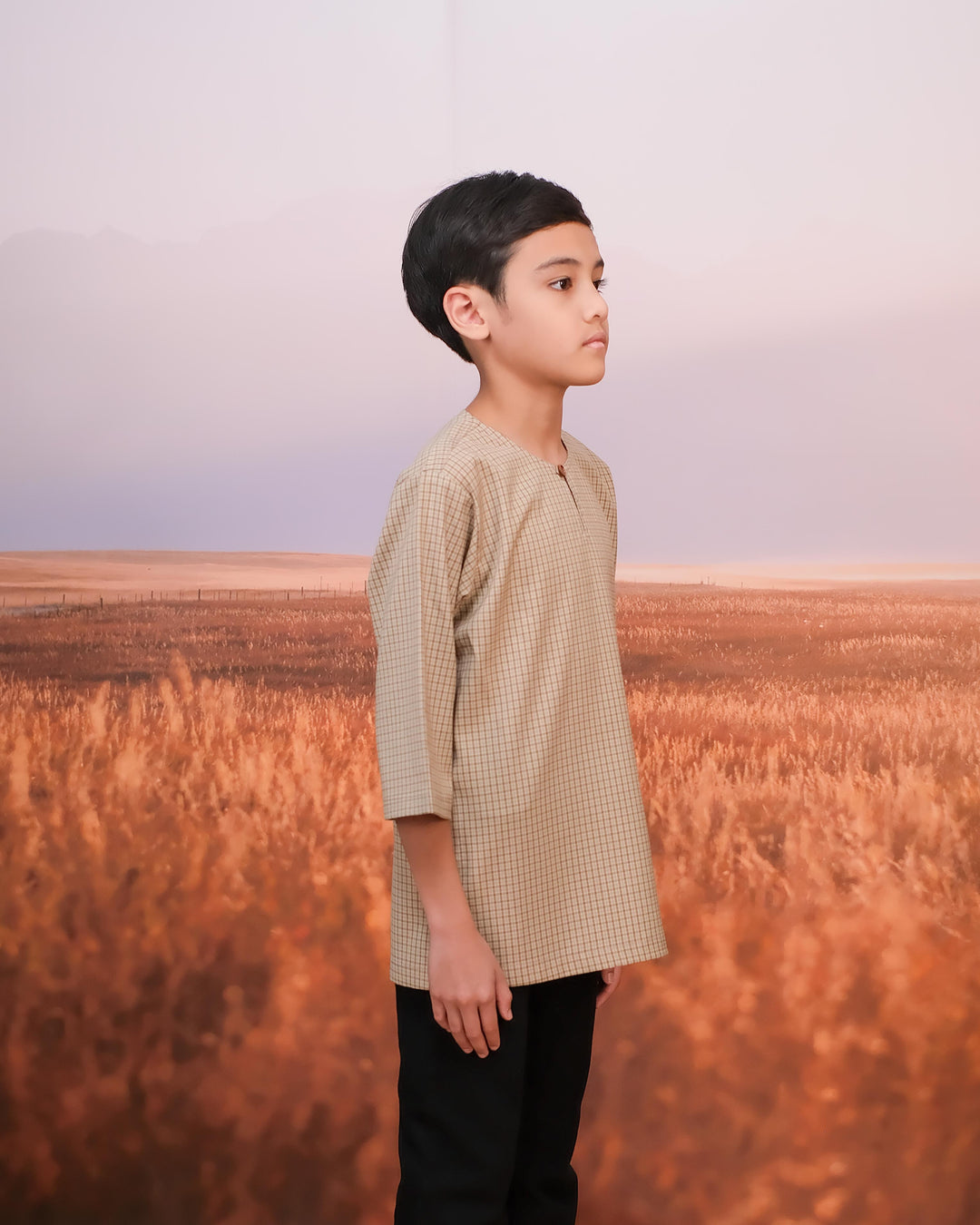Kurta Larik Petak Kid - Sand