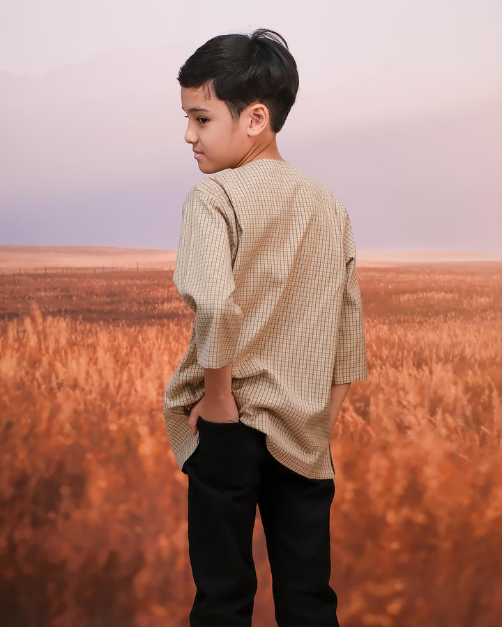 Kurta Larik Petak Kid - Sand