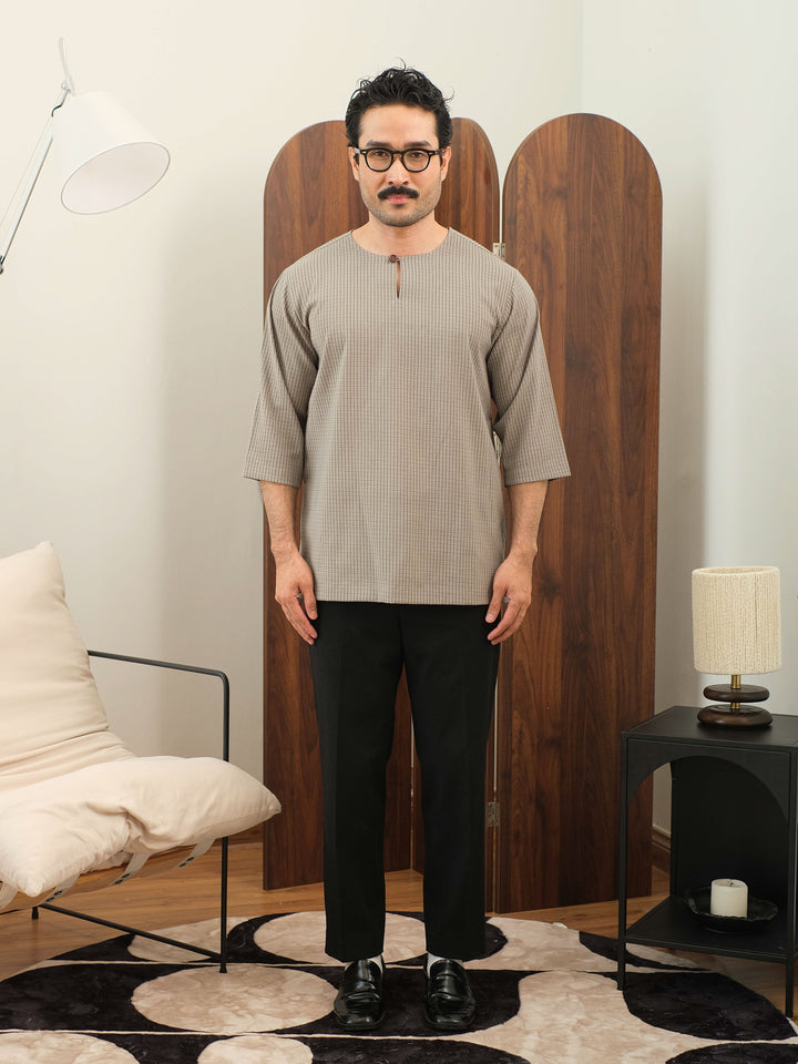 Kurta Larik Petak - Soft Grey