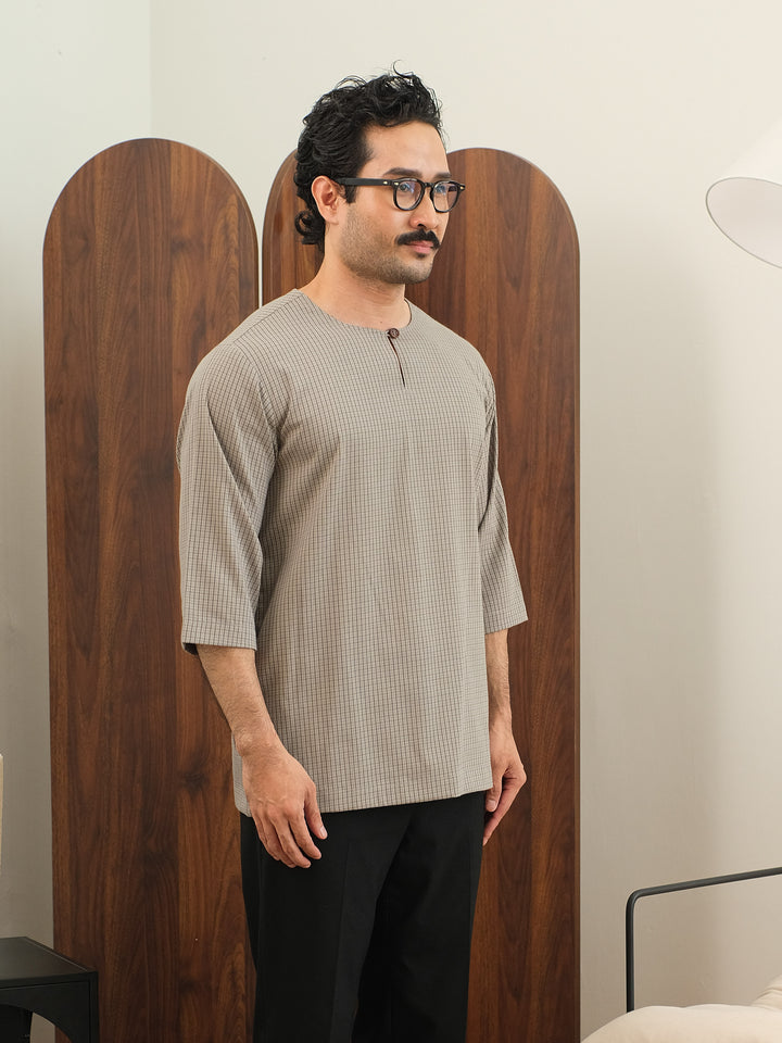 Kurta Larik Petak - Soft Grey