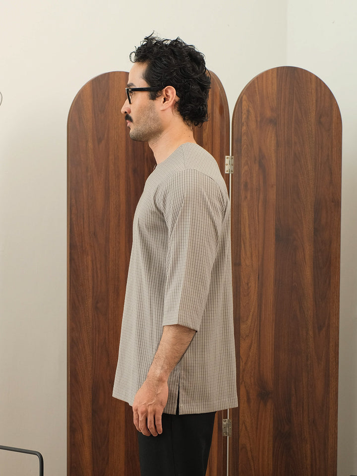 Kurta Larik Petak - Soft Grey