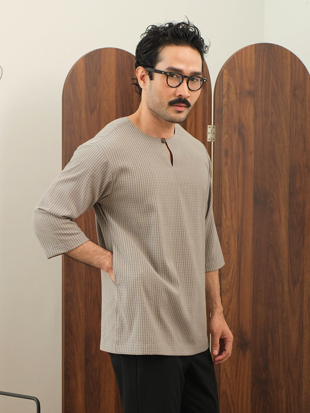 Kurta Larik Petak - Soft Grey