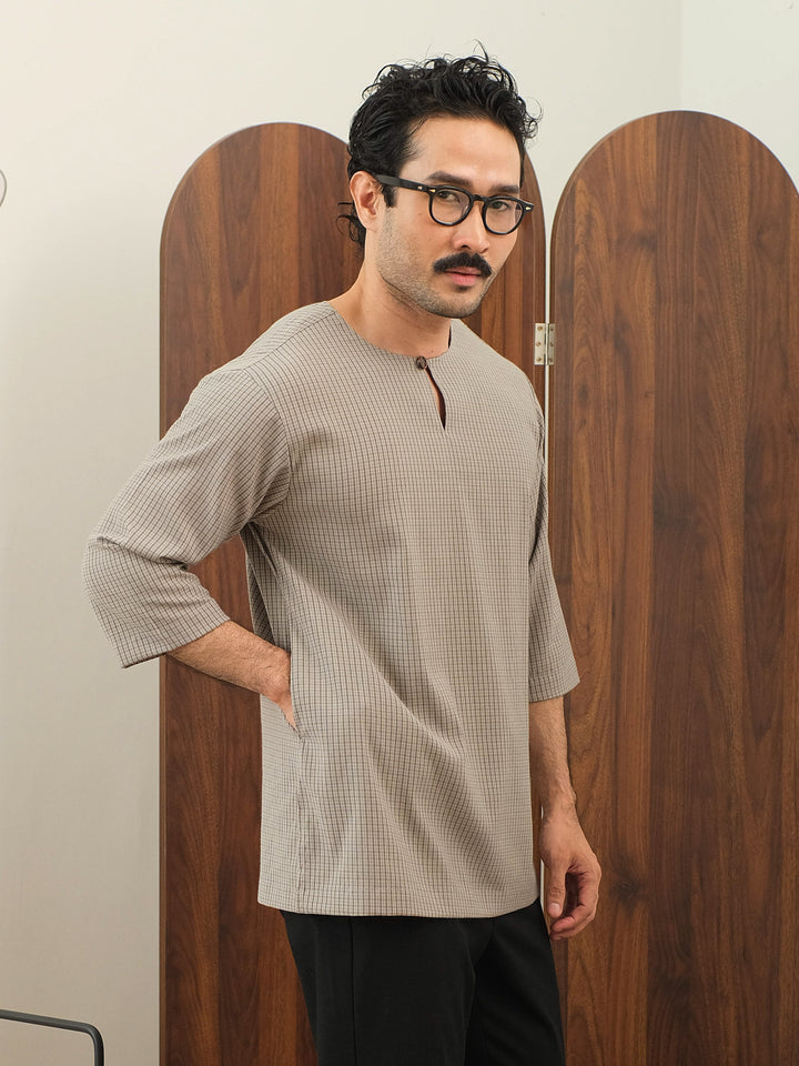 Kurta Larik Petak - Soft Grey