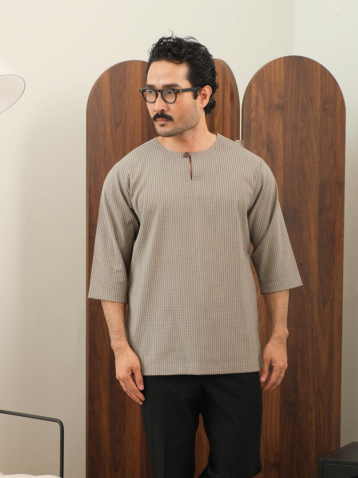 Kurta Larik Petak - Soft Grey