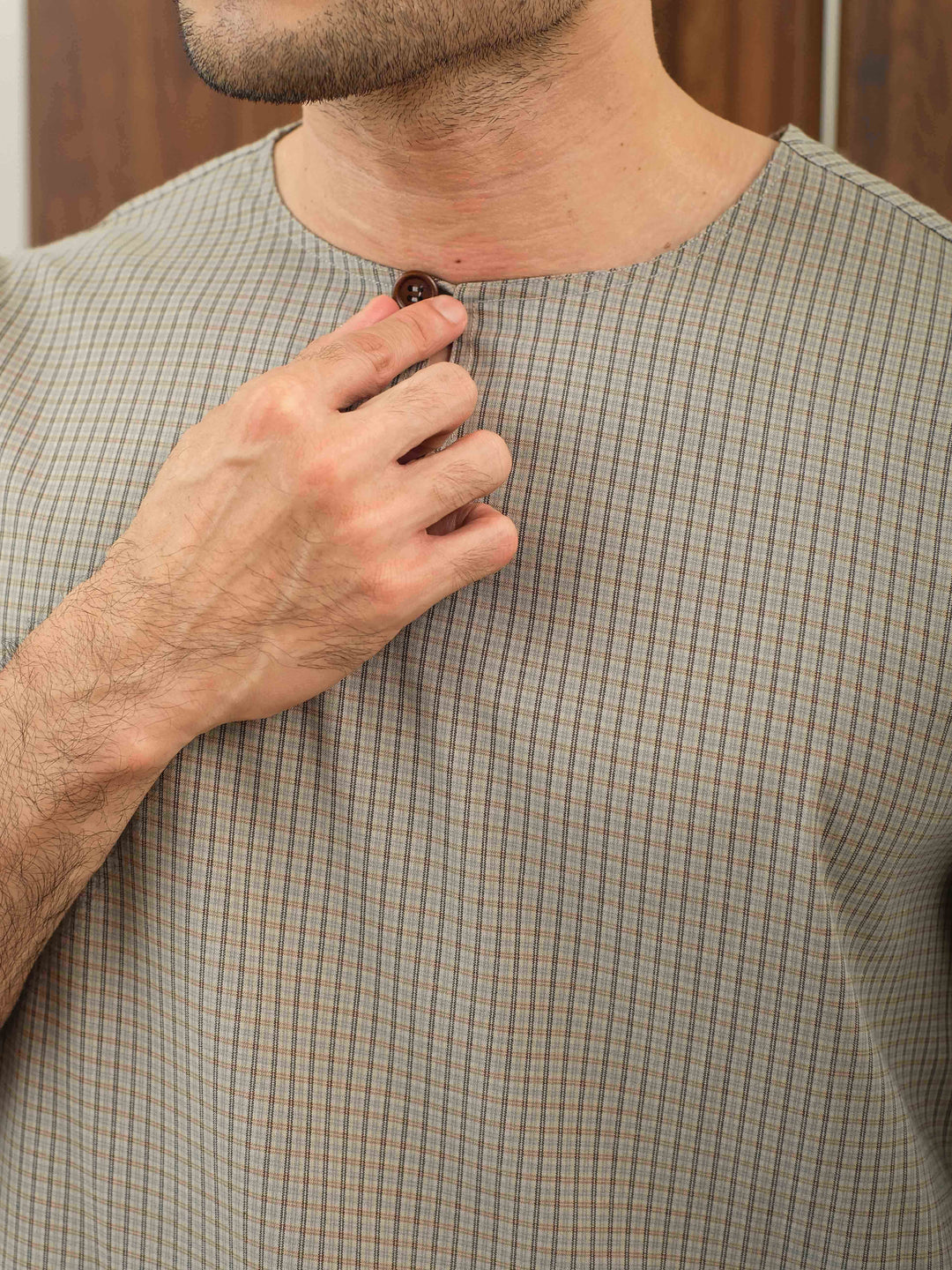 Kurta Larik Petak - Soft Grey