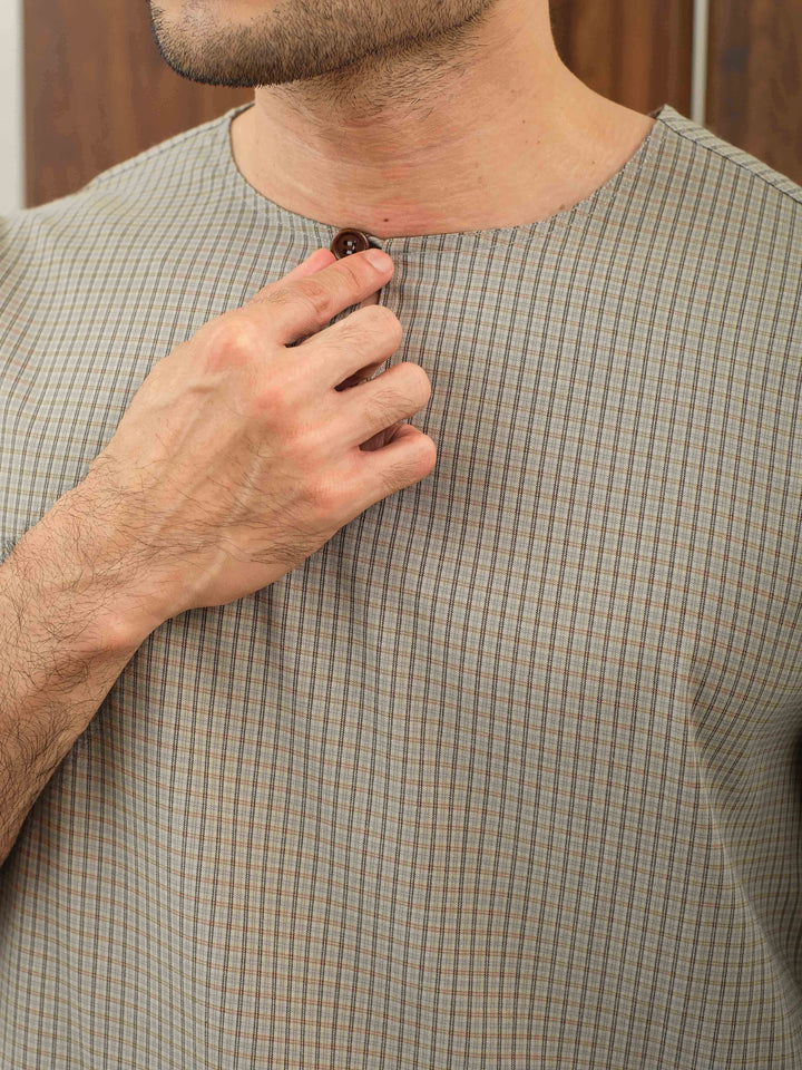 Kurta Larik Petak - Soft Grey