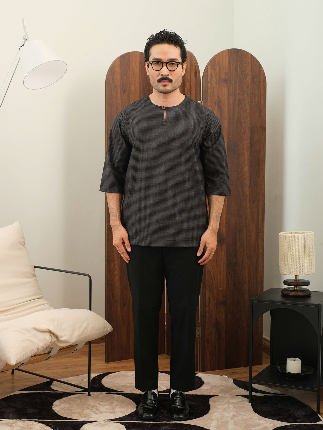 Kurta Larik Petak - Blue Black
