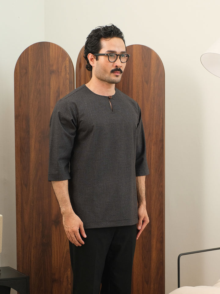 Kurta Larik Petak - Blue Black