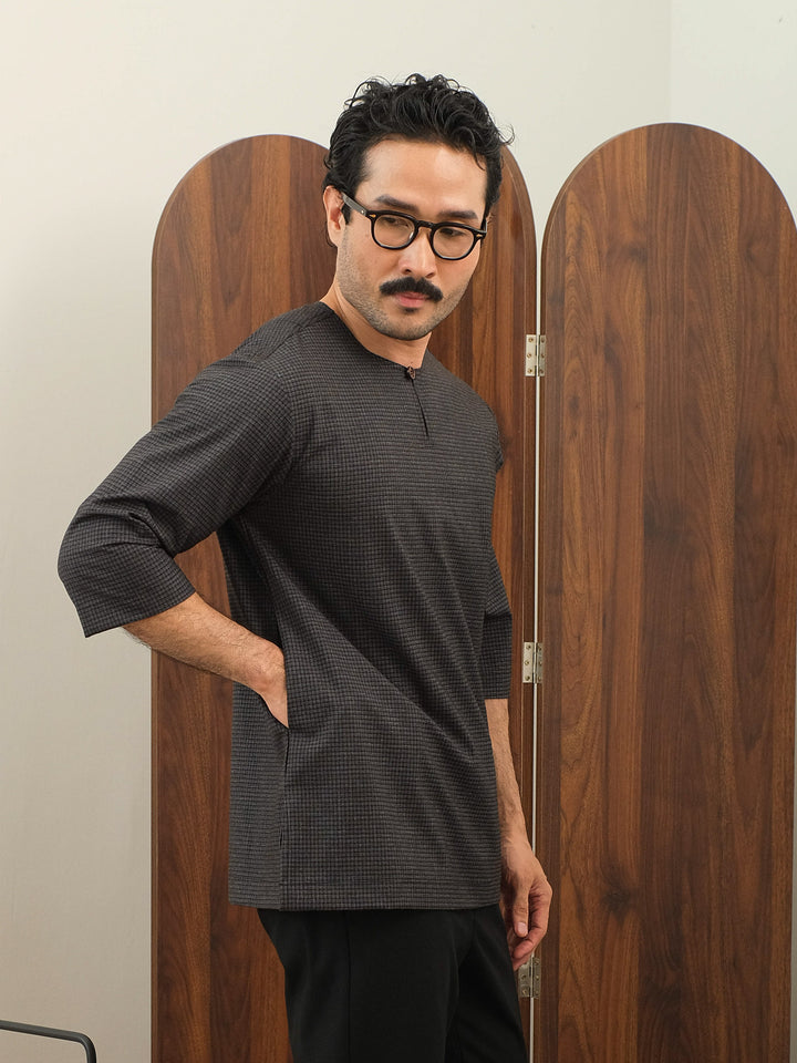 Kurta Larik Petak - Blue Black