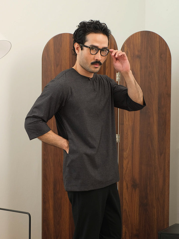 Kurta Larik Petak - Blue Black