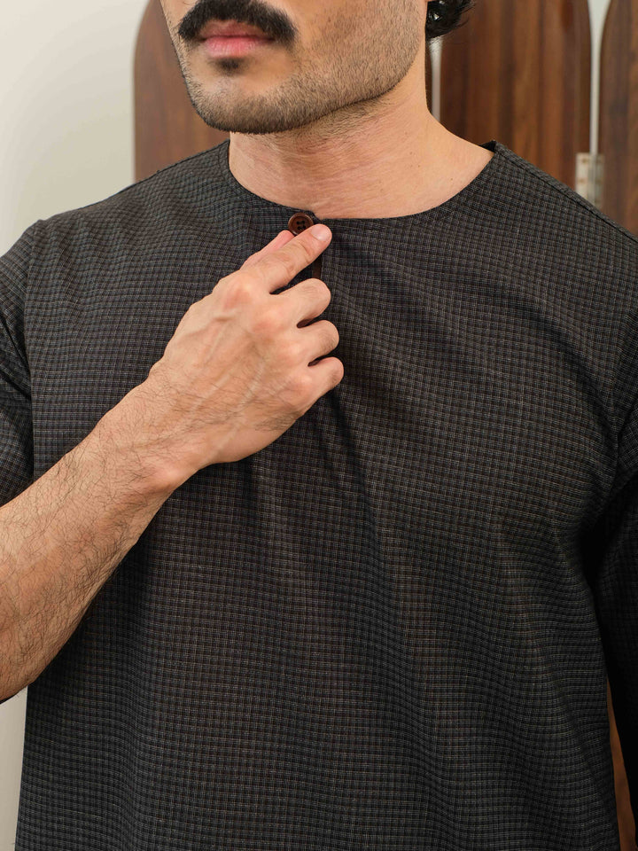 Kurta Larik Petak - Blue Black