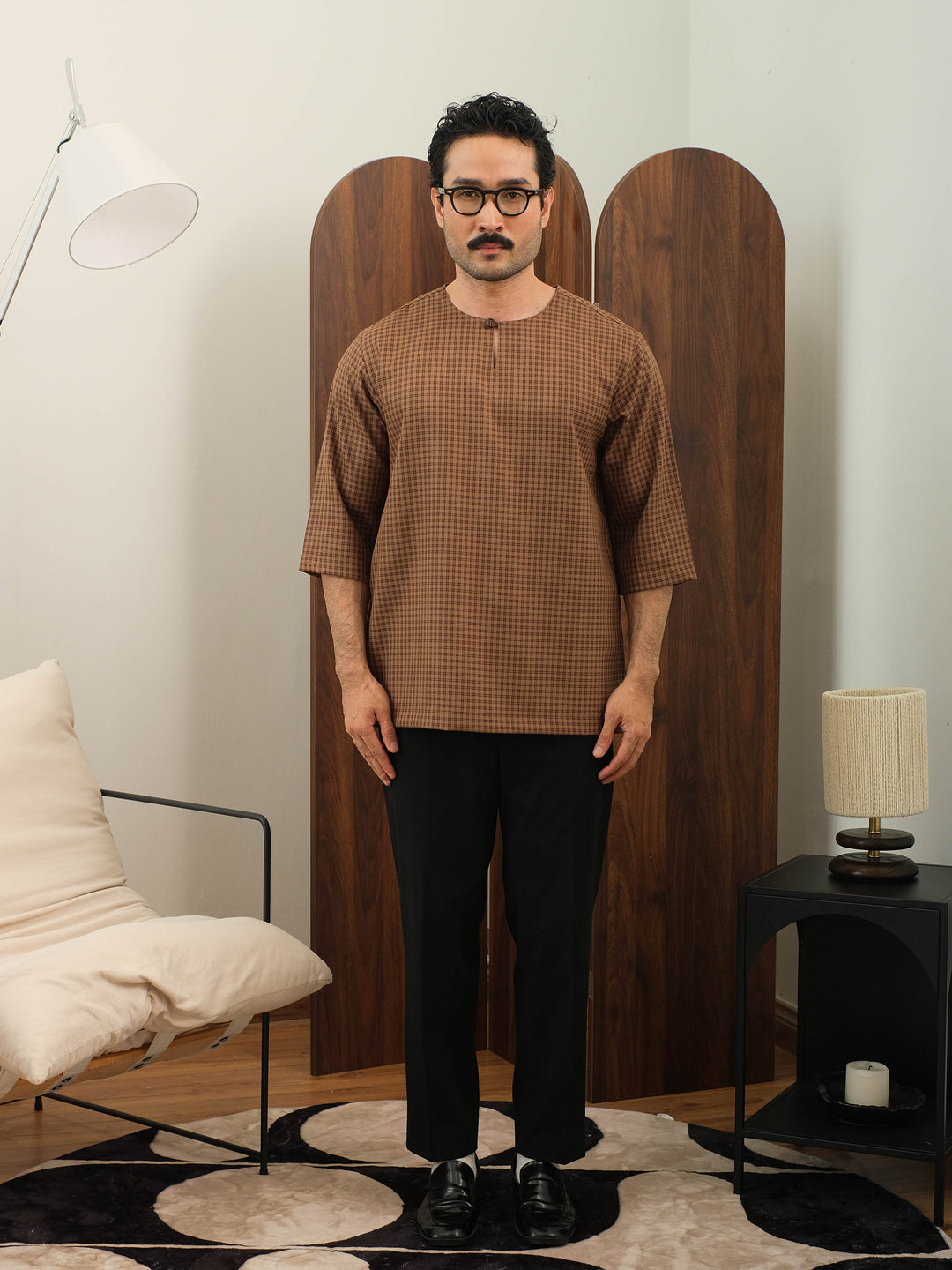 Kurta Larik Petak - Brown