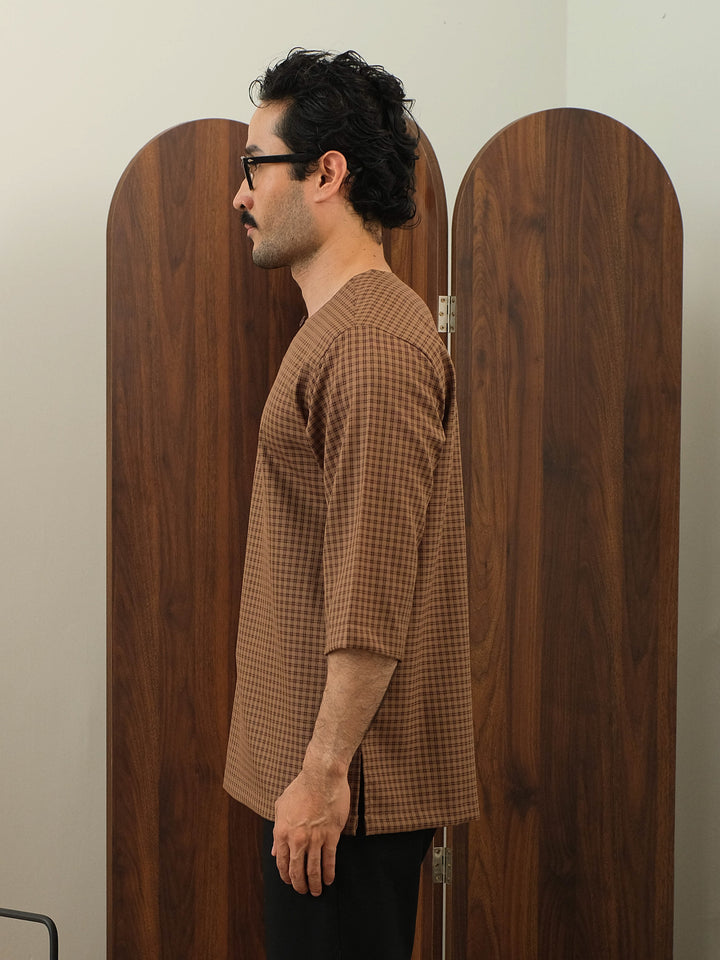 Kurta Larik Petak - Brown