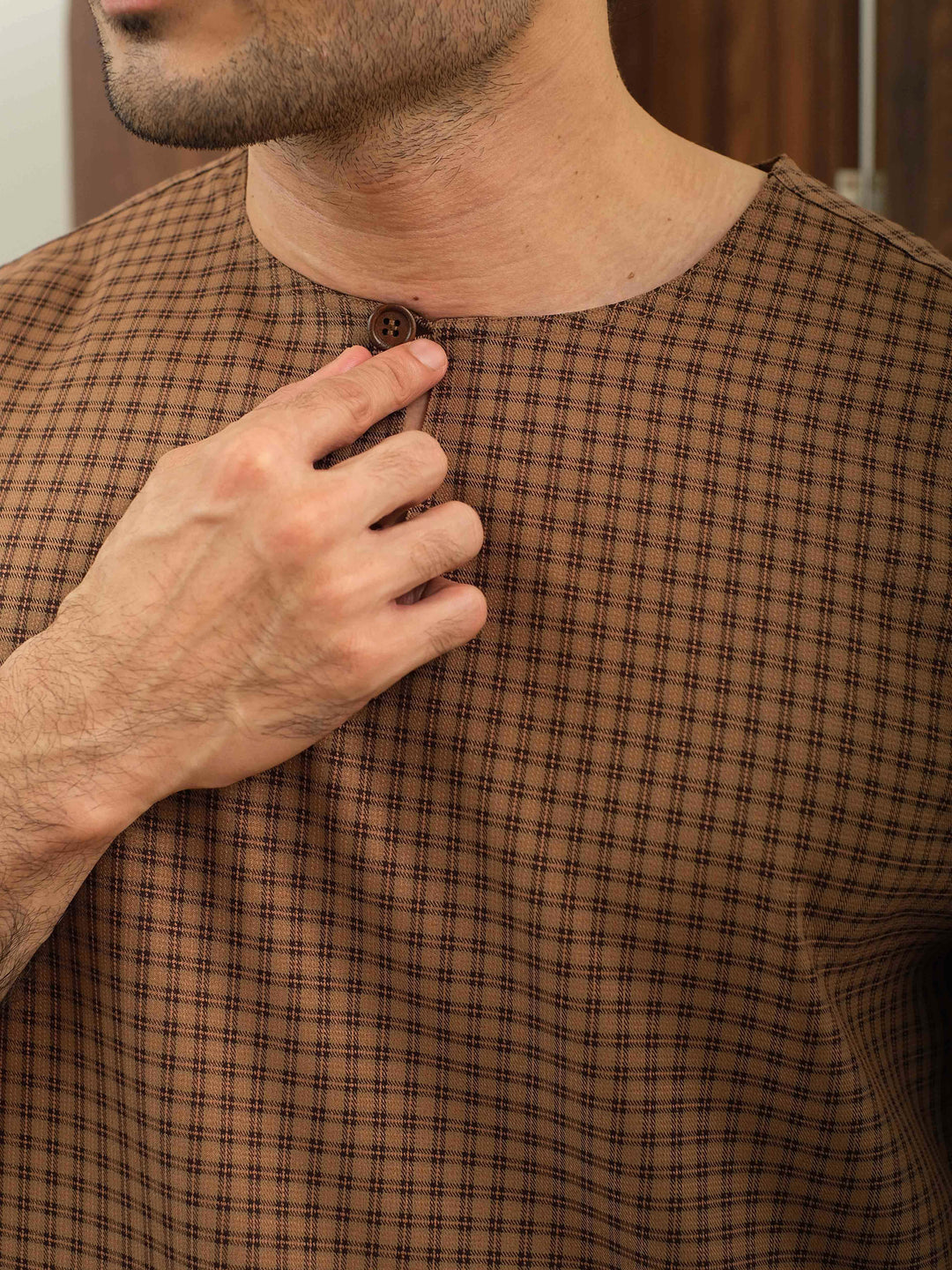 Kurta Larik Petak - Brown