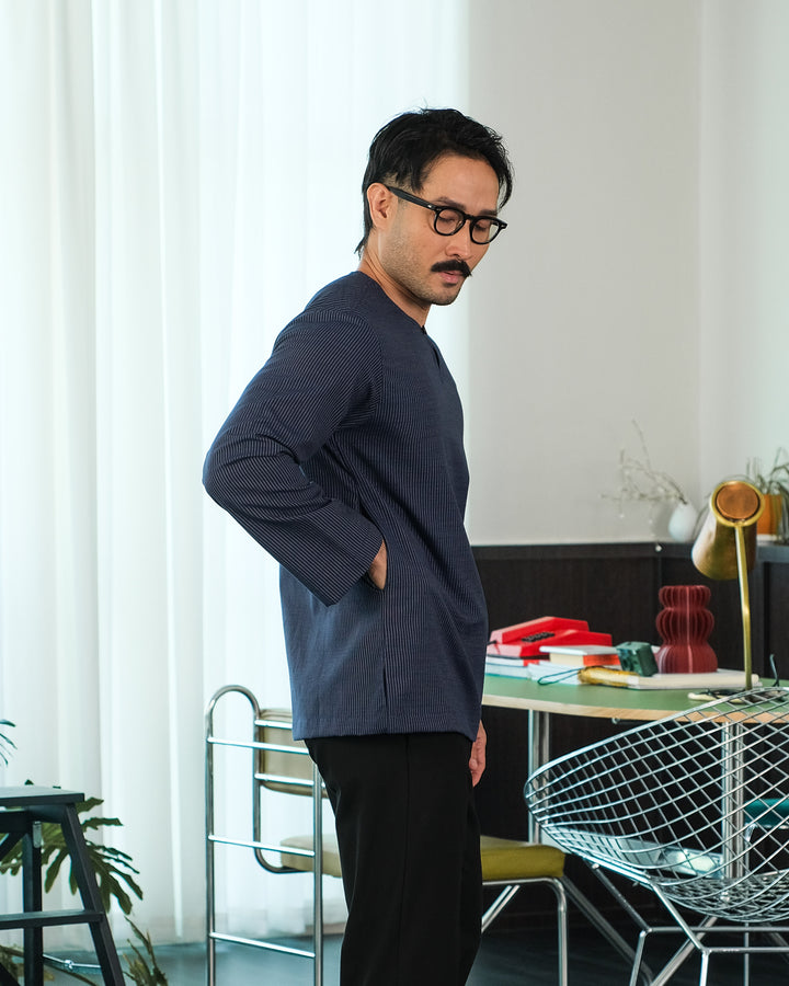 Kurta Malek Garis - Navy Blue