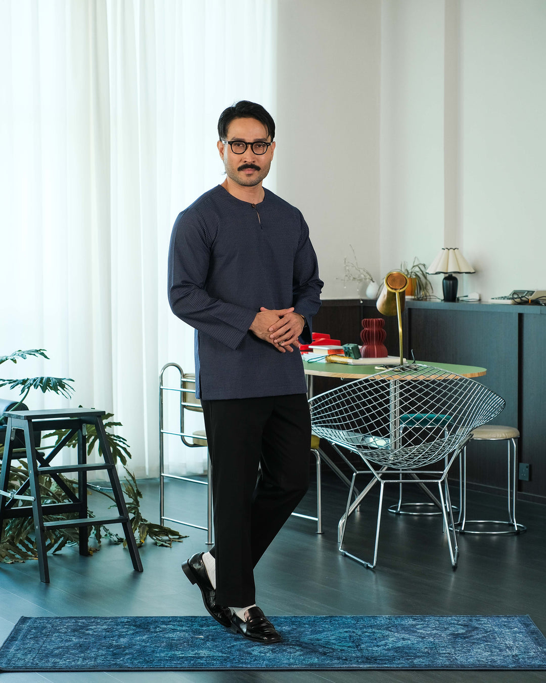 Kurta Malek Garis - Navy Blue
