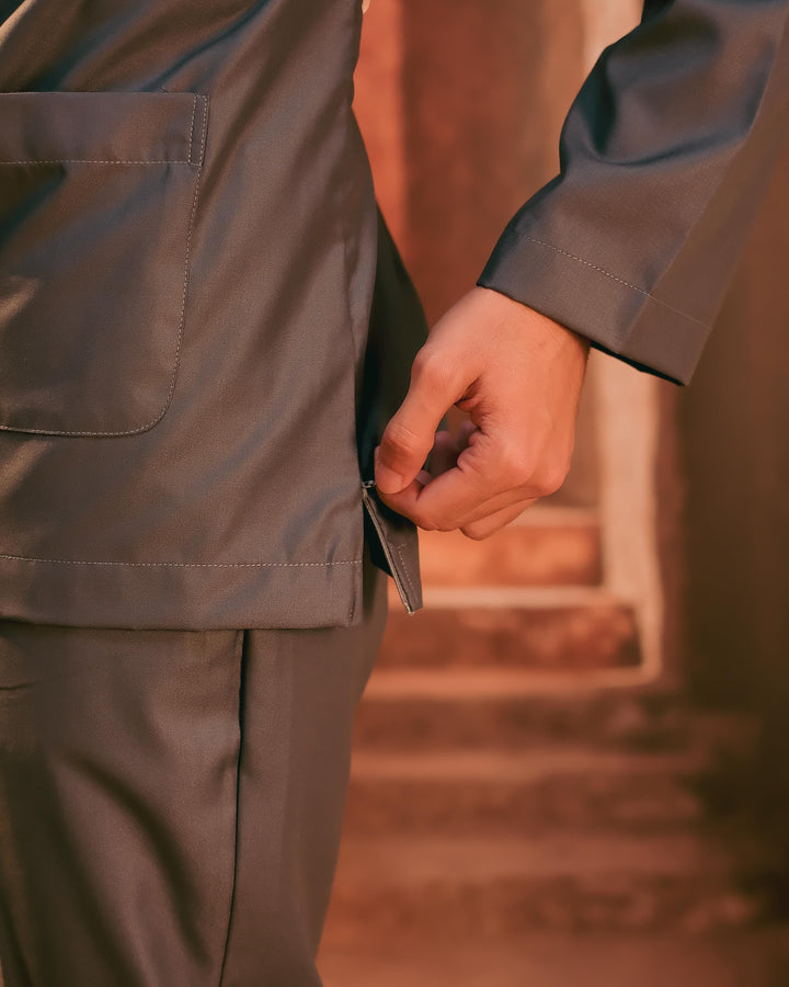 Baju Melayu Teluk Belanga - Dark Grey - SampinExclusiveMy