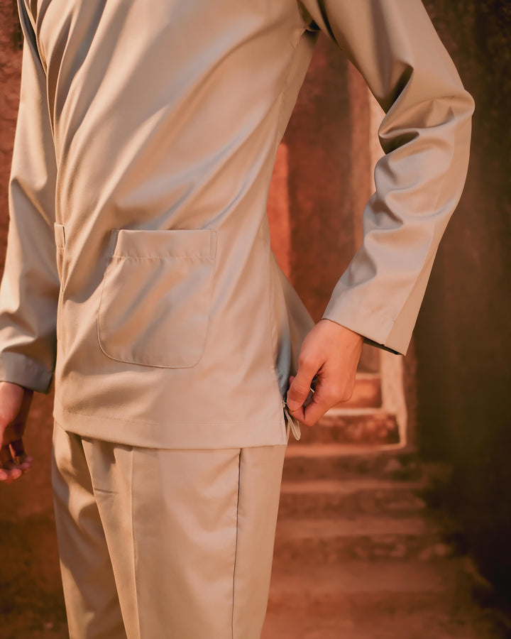 Baju Melayu Teluk Belanga - Soft Grey - SampinExclusiveMy