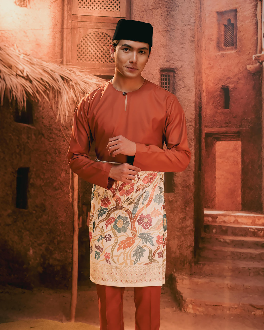 Baju Melayu Teluk Belanga - Orange Brick - SampinExclusiveMy