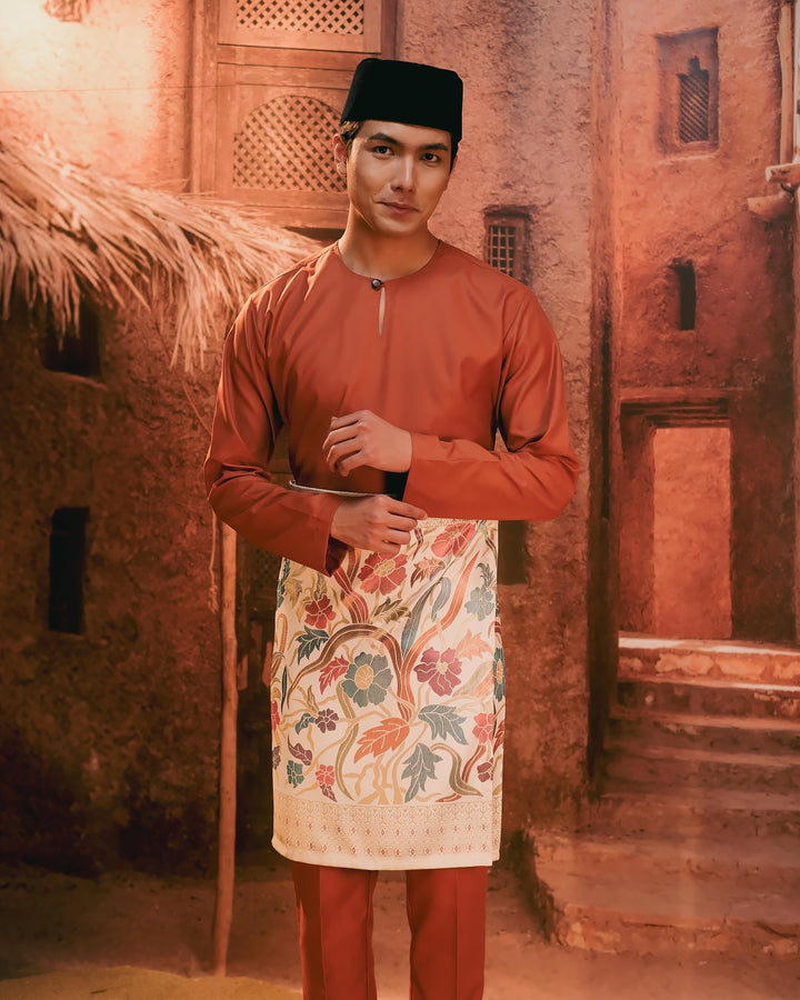 Baju Melayu Teluk Belanga - Orange Brick - SampinExclusiveMy