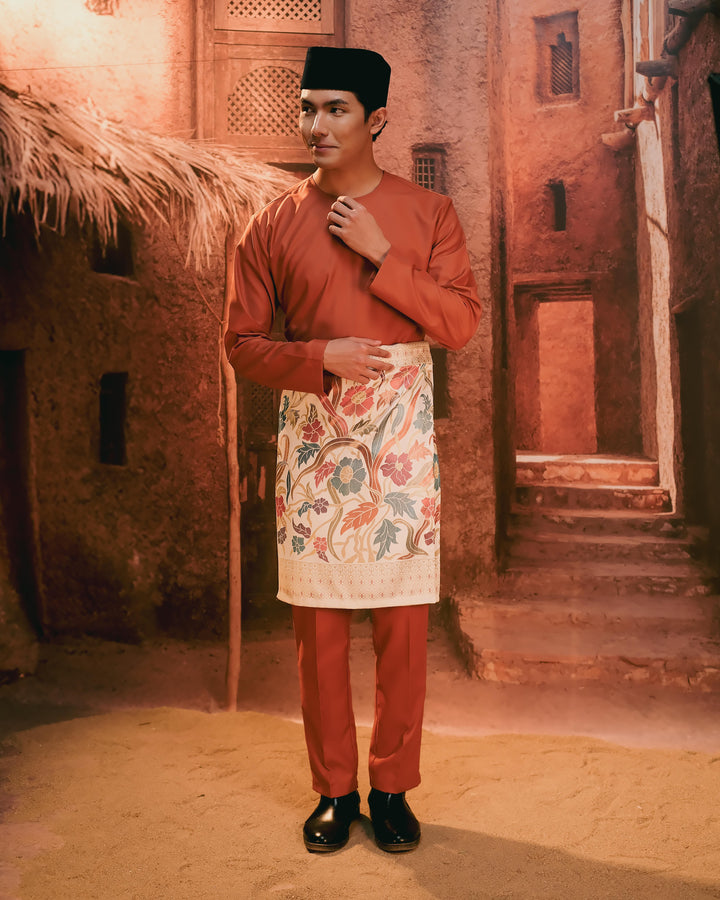 Baju Melayu Teluk Belanga - Orange Brick - SampinExclusiveMy