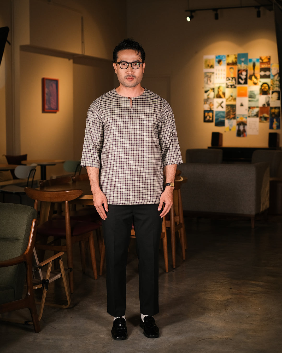 Kurta Larik Petak - Black