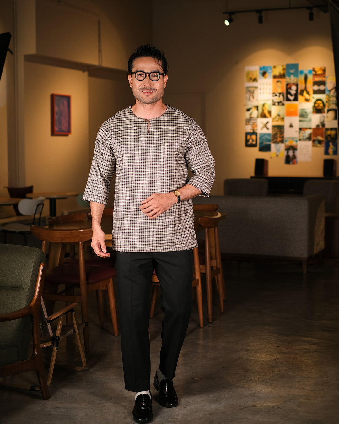 Kurta Larik Petak - Black