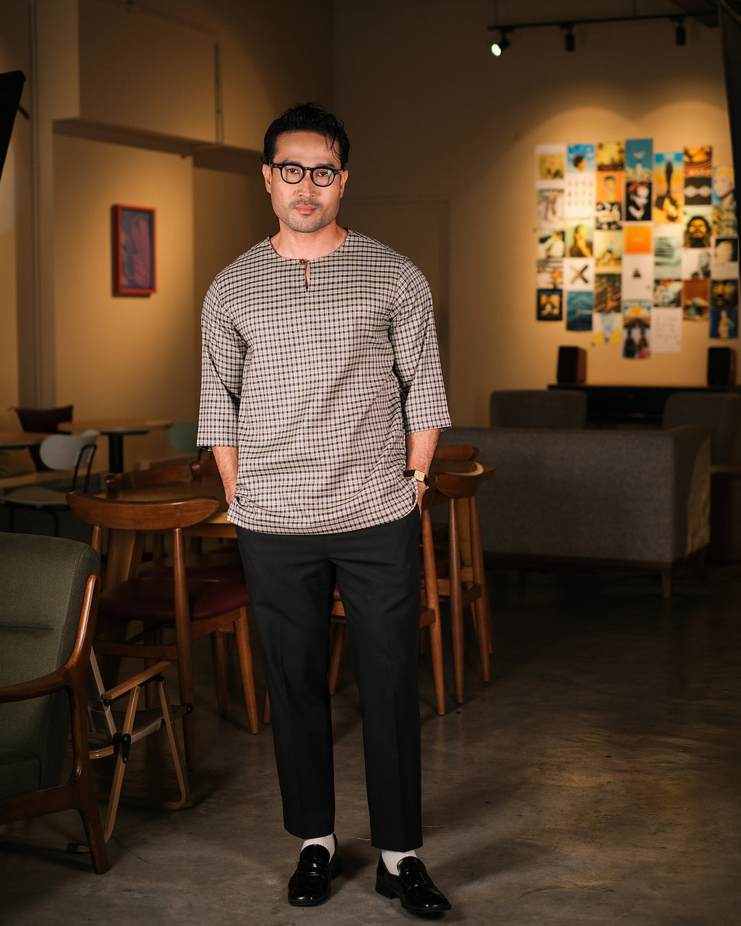 Kurta Larik Petak - Black