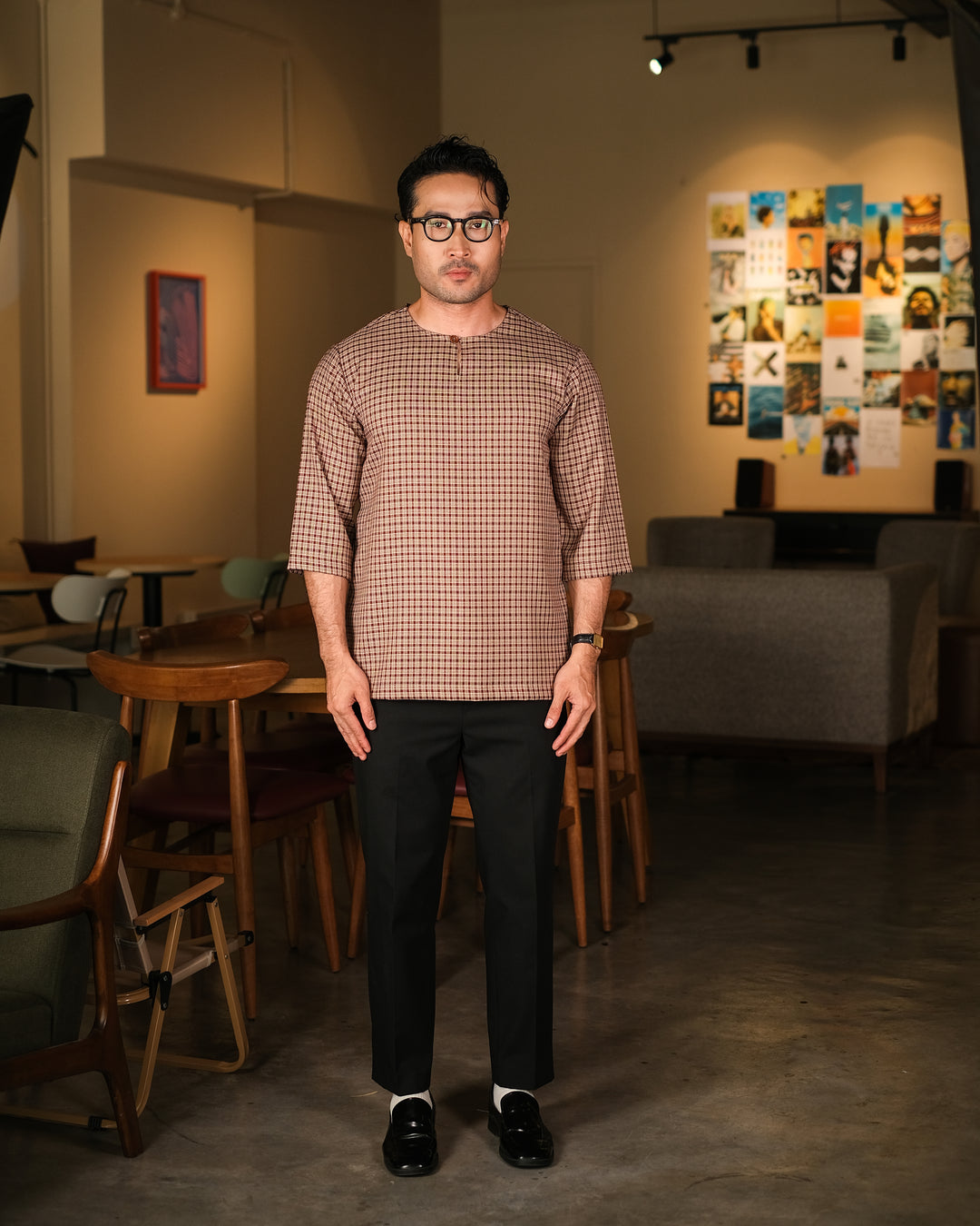 Kurta Larik Petak - Burgundy