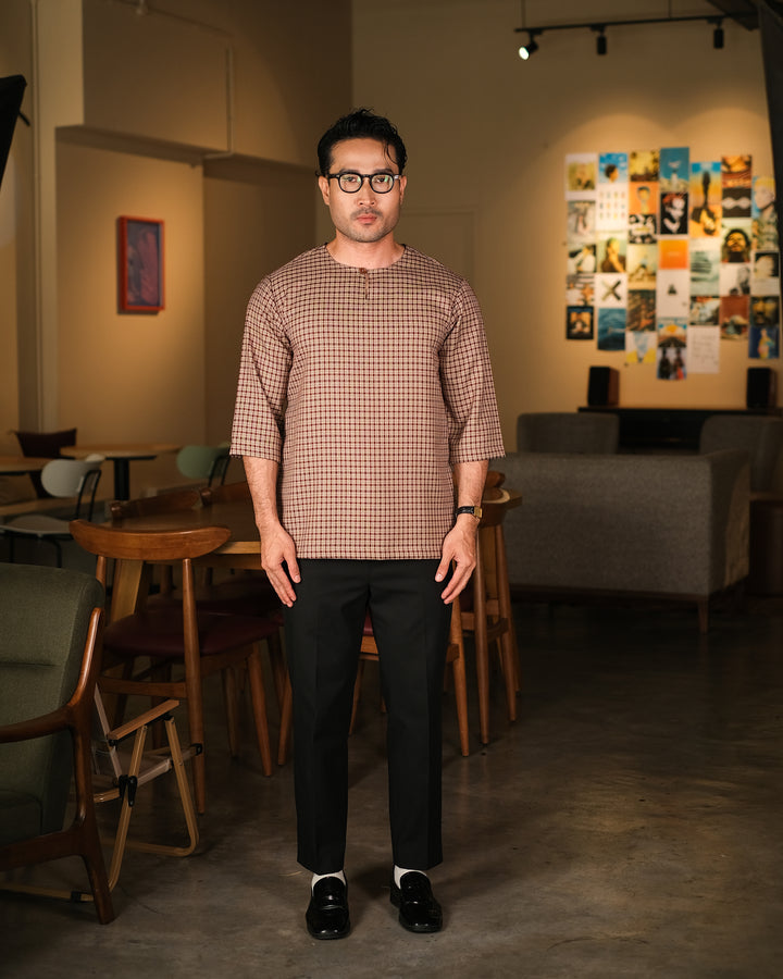 Kurta Larik Petak - Burgundy